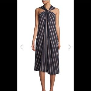 Vince textured stripe twist front halter dress